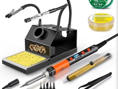 Professional Digital Soldering Iron Kit with Stand, Magnifying Glass, and Accessories
