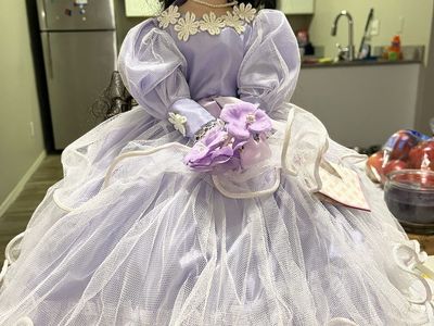 Ilmisa Collection Porcelain Doll Lavender Dress Long Dark Hair Display Piece