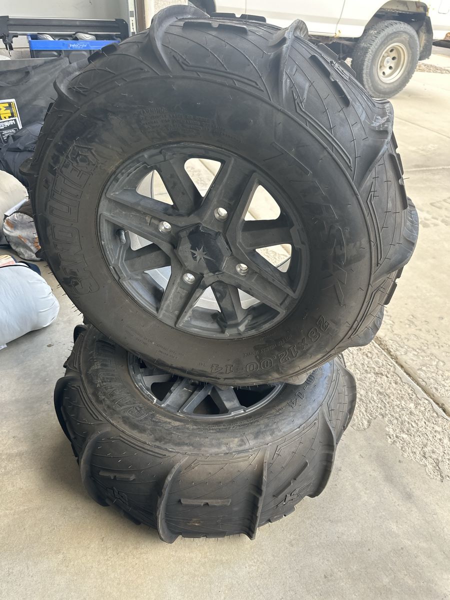 Tusk Sand LiteX Paddle Tires (28x12-14) on RZR Aluminum Rims - Used Once