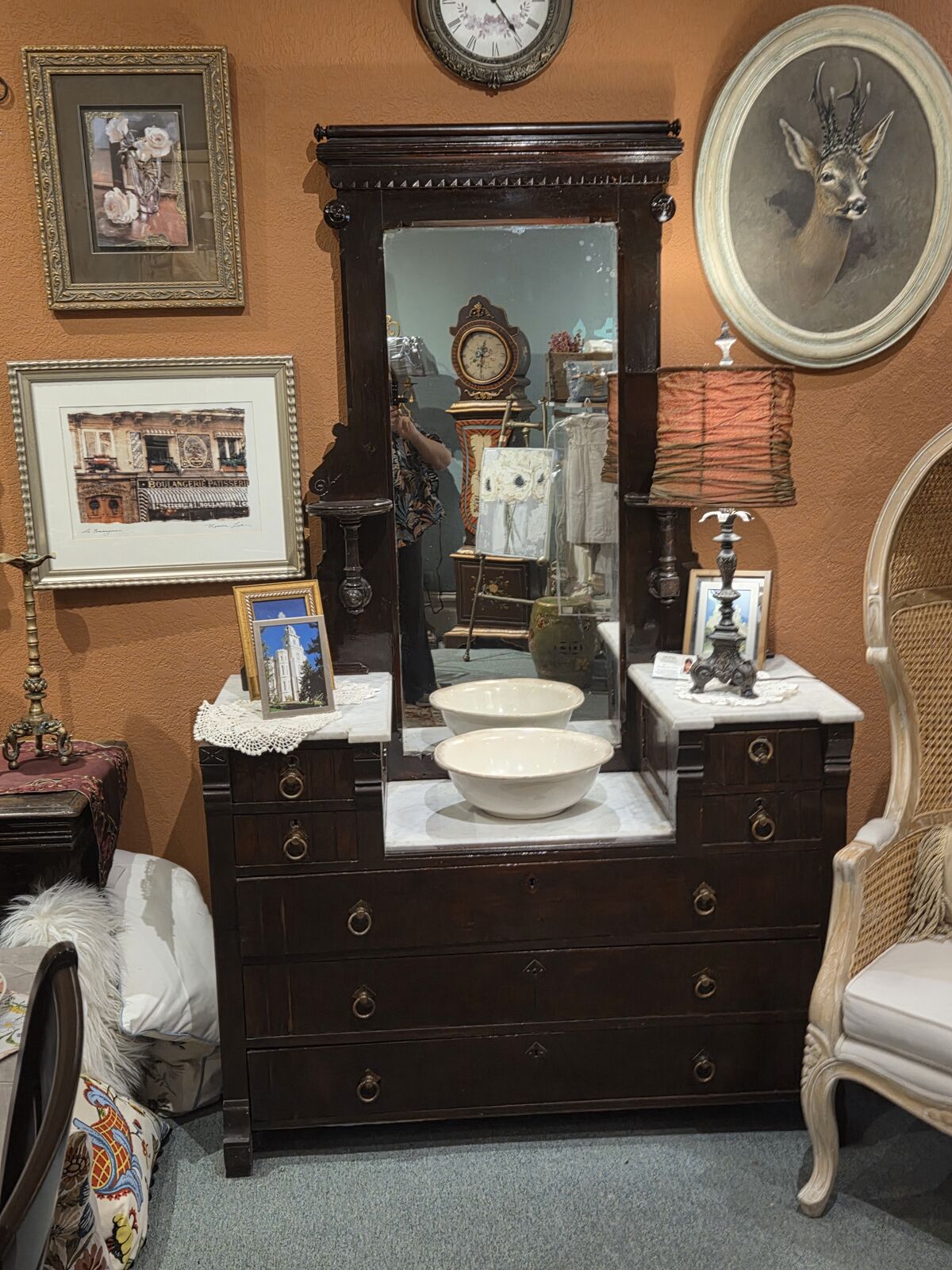 INCREDIBLE ANTIQUE DRESSER, 1800'S EARLY 1900'S. ORIGINAL MIRROR, CANDLE HOLDERS