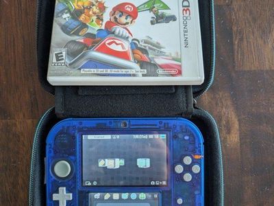 Nintendo 2DS Transparent Blue Console w/ Mario Kart 7 & Carrying Case
