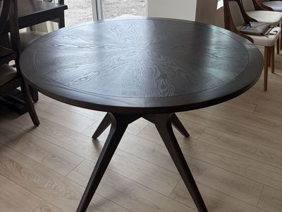 Round Wood Mid-Century Modern (MCM) Dining Table + (4) Chairs