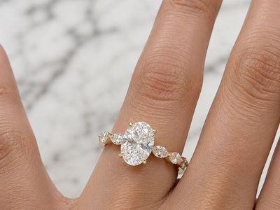 3.20 CT Oval Lab Diamond Ring with Marquise Side Stones and Hidden Halo in 14K Gold