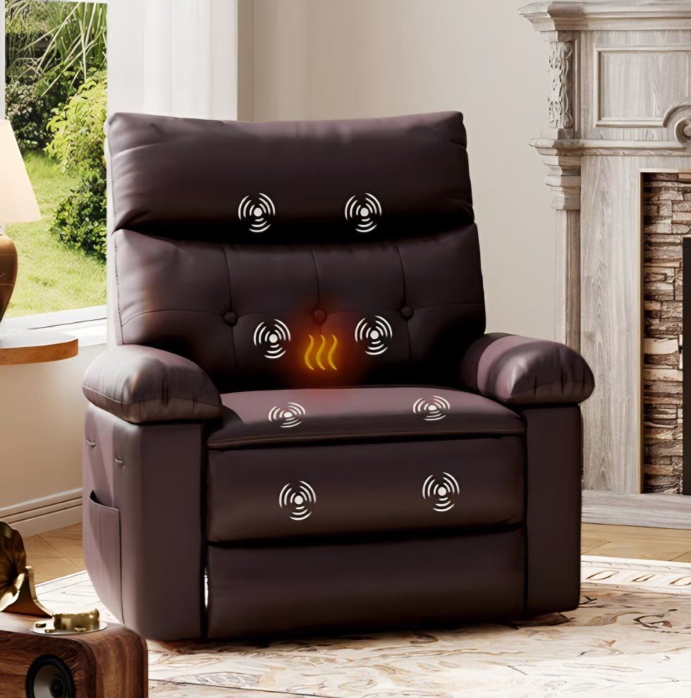 GarveeHome Oversized Leather Recliner Chair - Heat and Massage, Swivel Rocker Manual Recliner for Adults, Lazy Rocking Chair wit