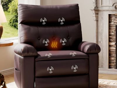 GarveeHome Oversized Leather Recliner Chair - Heat and Massage, Swivel Rocker Manual Recliner for Adults, Lazy Rocking Chair wit