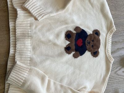 Knit Sweater with Bear Graphic