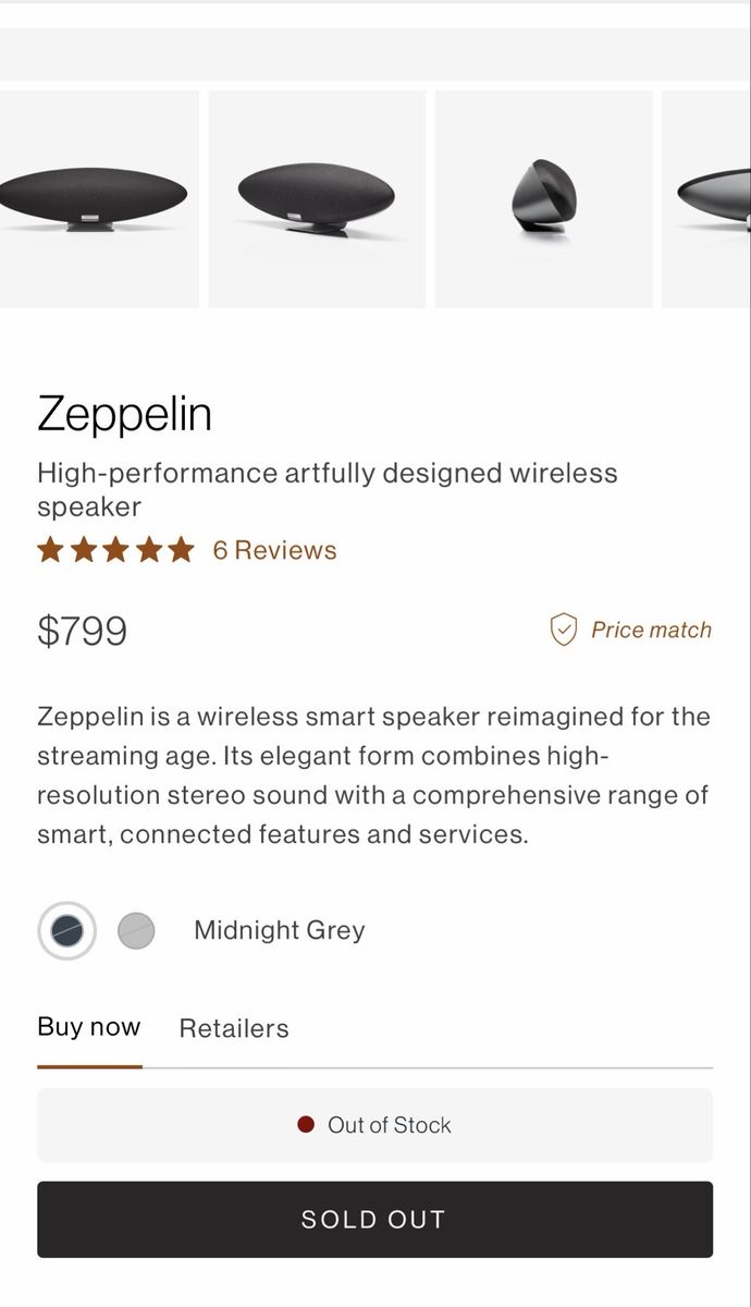Bowers & Wilkins Zeppelin Wireless Bluetooth Speaker