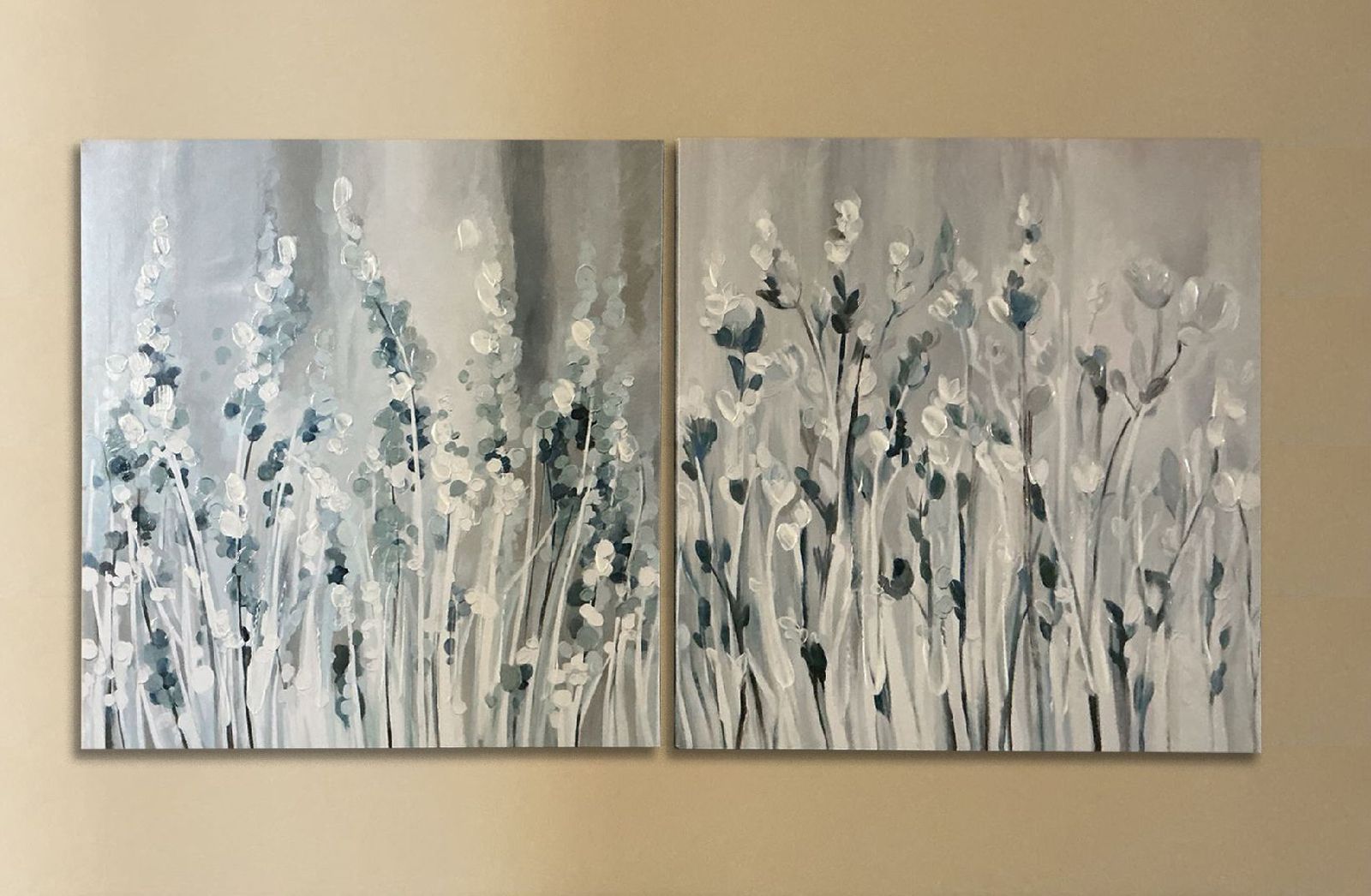 Set of 2 Abstract Eucalyptus Canvas Wall Art – Blue/Grey, 16x16