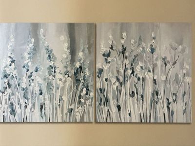 Set of 2 Abstract Eucalyptus Canvas Wall Art – Blue/Grey, 16x16