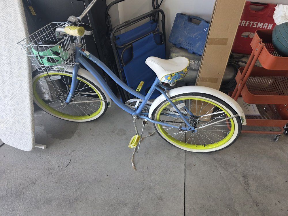 Blue Beach Cruiser Bicycle with Front Basket