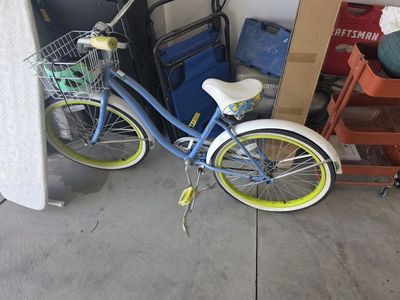 Blue Beach Cruiser Bicycle with Front Basket