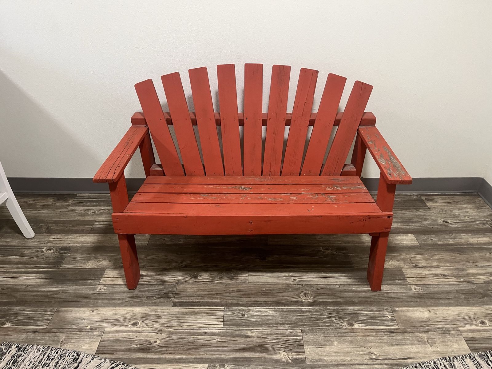 Orange Wooden Adirondack Style Patio Bench - Used Condition