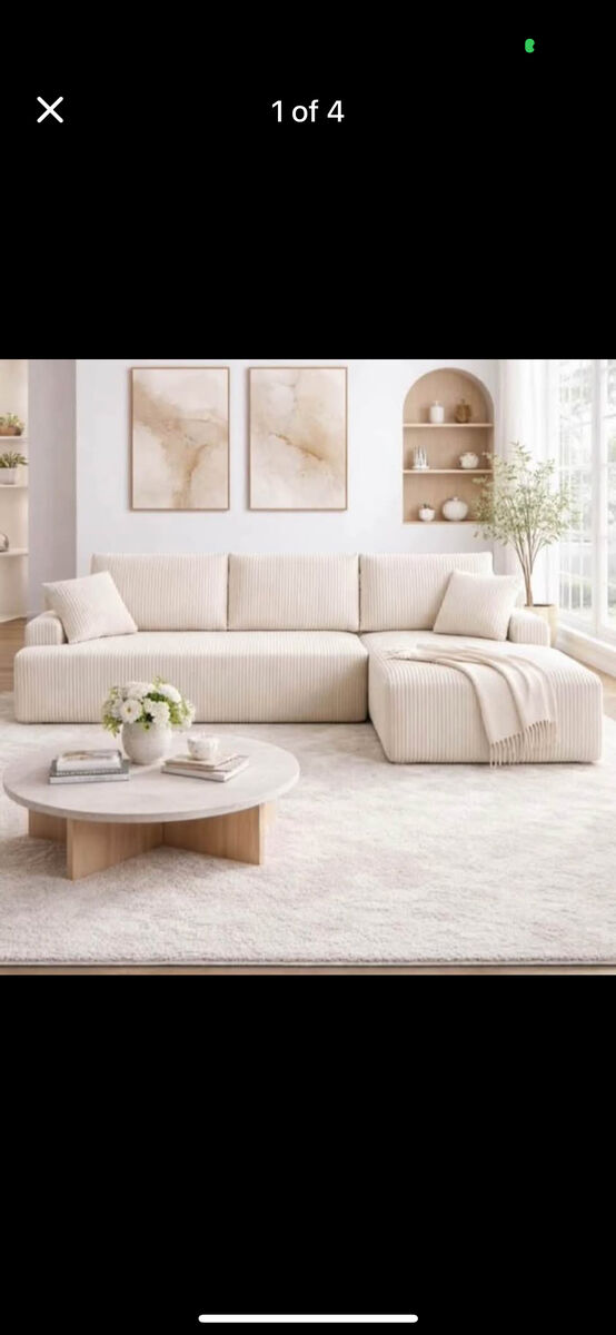 NEW 105” Sectional Cream Velvet corduroy