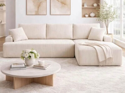 NEW 105” Sectional Cream Velvet corduroy