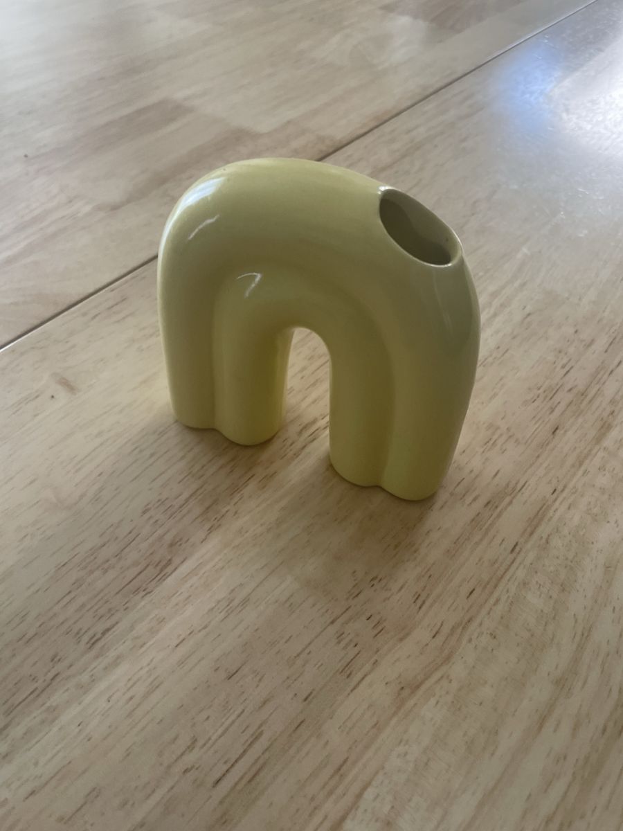 Modern Small Yellow Ceramic Arch Vase Decorative Home Accent