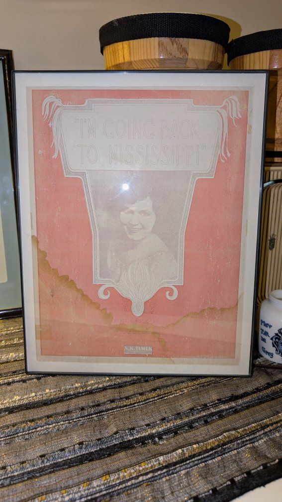 Rare 1918 Antique Sheet Music  "I'm Going Back to Mississippi" (Framed Wall Art)