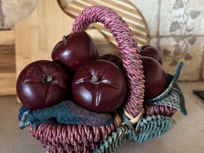 Basket Full Of Faux, Wood, Apples, Decor