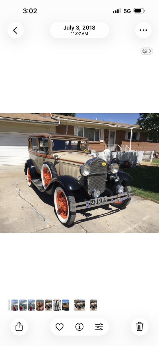 Classic 1931 Ford Model A Sedan - Tan & Black, Orange Wheels, Vintage Collector Car