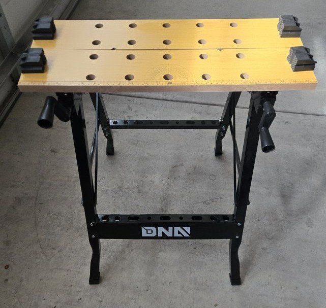 DNA Portable Folding Workbench with Vise and Tool Holders Adjustable width lightweight