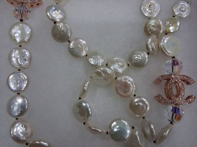 Chanel-Style Pearl and Crystal CC Charm Necklace