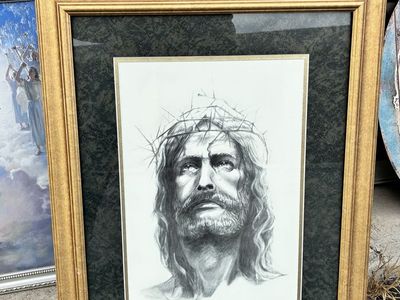 Framed Jesus Christ Pencil Drawing - "Greater love hath no man than this" John 15:13