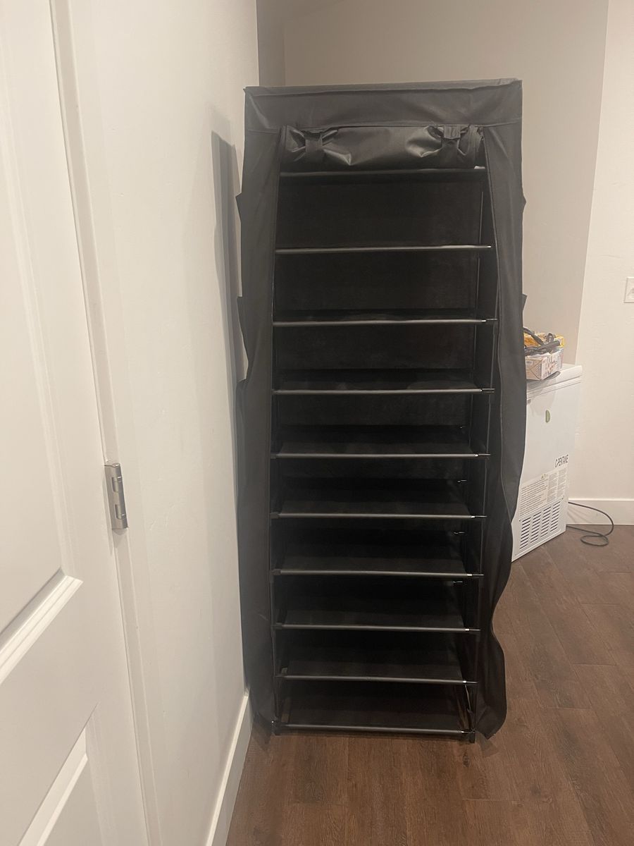 10-Tier Black Shoe Rack Storage Organizer with Dustproof Cover - Holds 36-41 Pairs