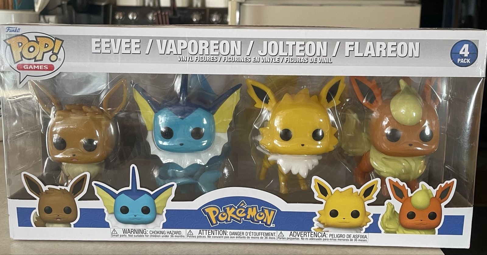 Funko Pop! Games Pokemon Eevee, Vaporeon, Jolteon, Flareon 4-Pack Vinyl Figures (New)