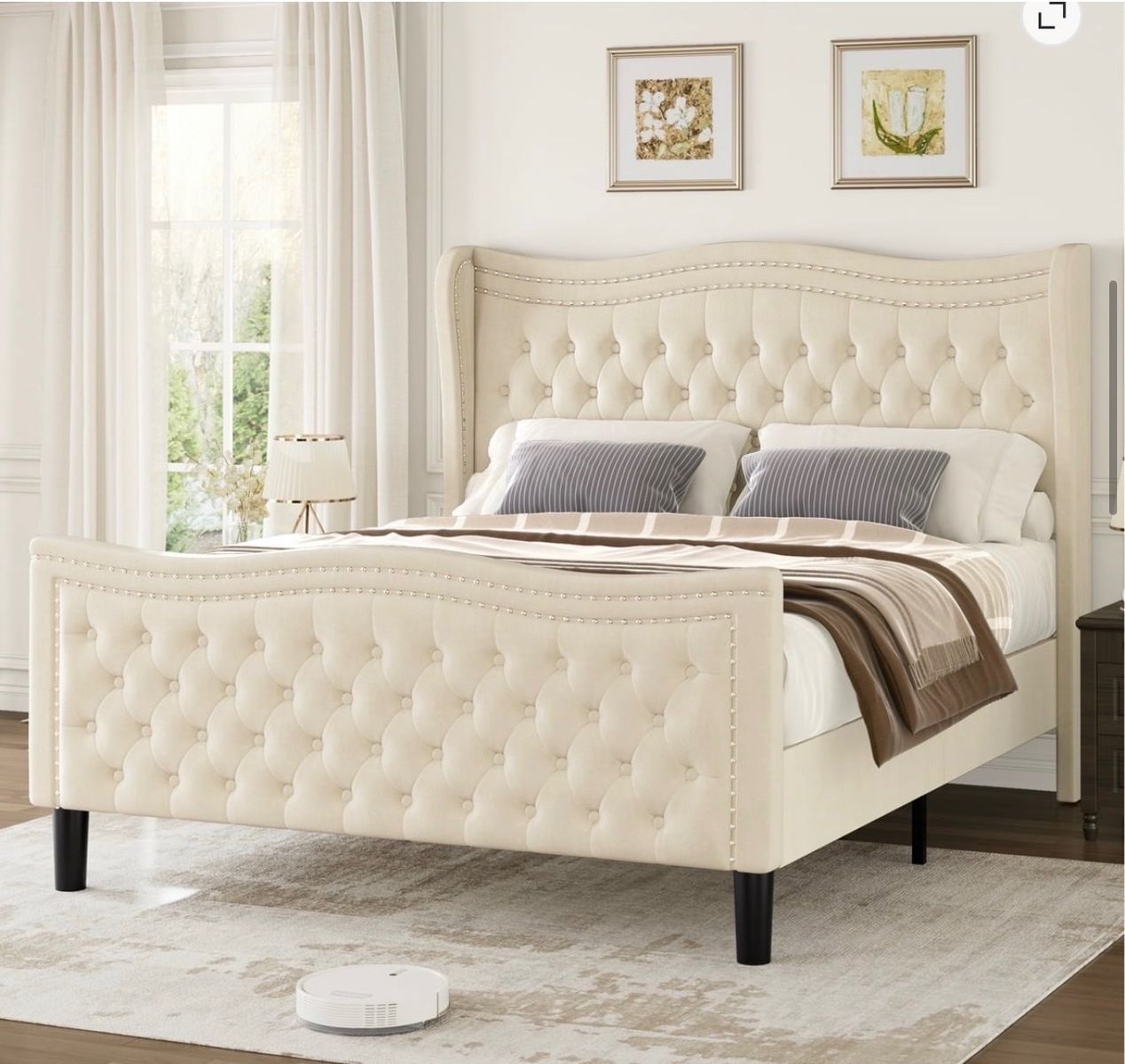 Brand new Queen Size Upholstered Tufted Bed Frame with Nailhead Trim
