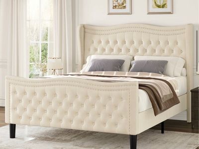 Brand new Queen Size Upholstered Tufted Bed Frame with Nailhead Trim