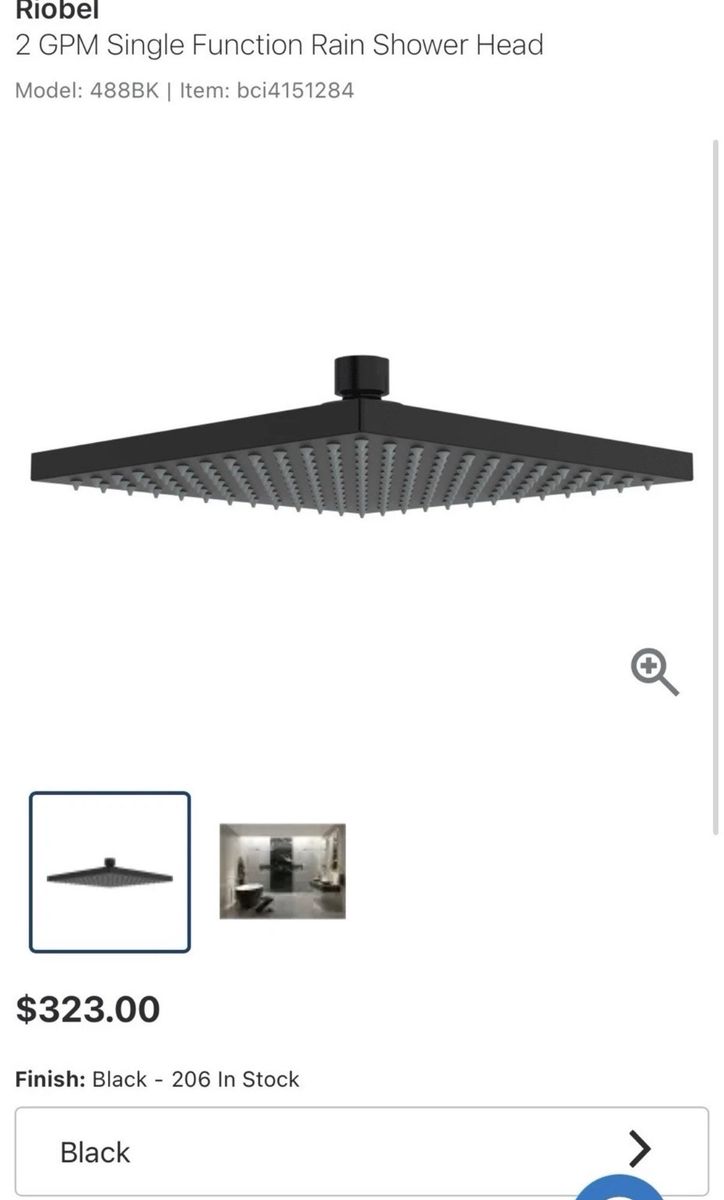 Riobel Shower Head Black 488BK Waterfall 2gpm