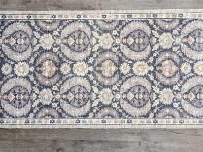 NEW Vintage Distressed Medallion Runner Rug – Black Gray Cream Hallway Rug 30" x 7'