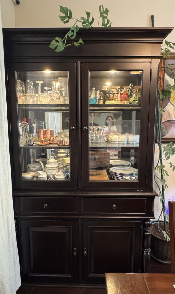 Elegant Dark Wood China Cabinet / Display Hutch