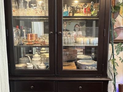 Elegant Dark Wood China Cabinet / Display Hutch