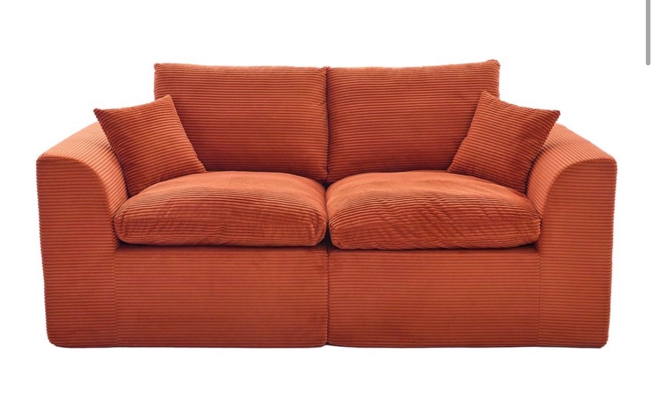 Brand new Modular Orange Corduroy Loveseat Couch with Matching Accent Pillows