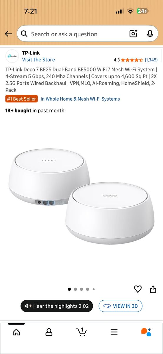 (2) TP-Link Deco 7 BE25 Dual-Band Wifi 7