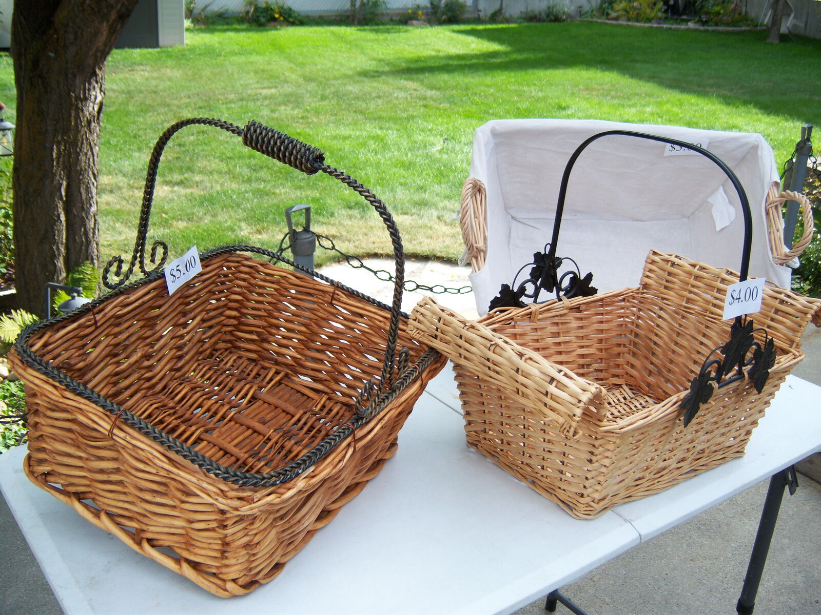 THREE WICKER BASKETS - GREAT CONDITION - $5.00 - $4.00 - $3.00