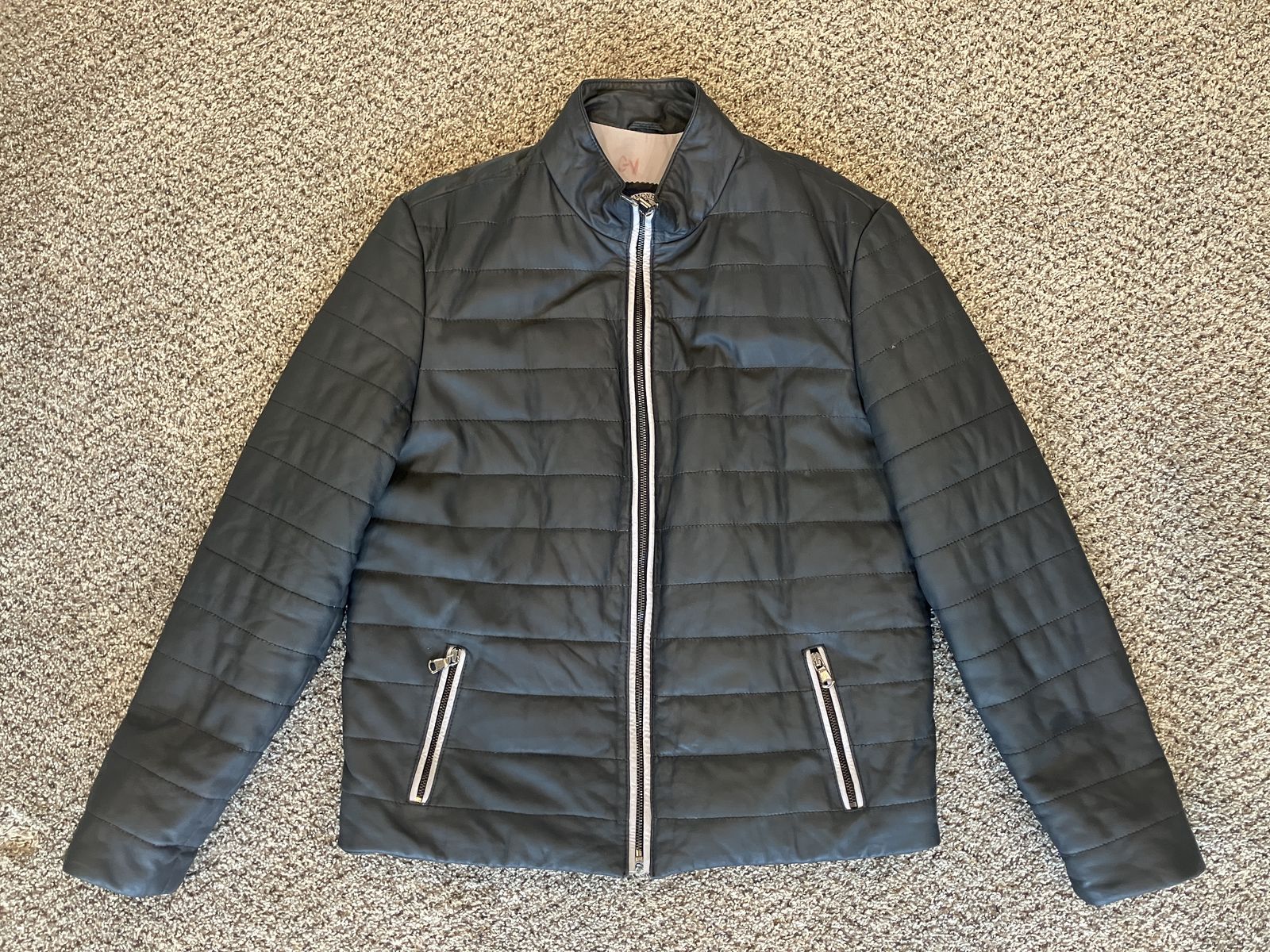 Sir Raymond Taylor leather golf jacket. Kids XXXL, Men's S/ M, Women's XL. Dark gray, excellent condition