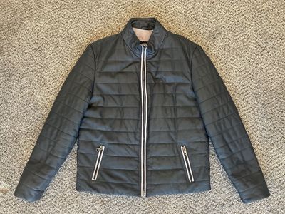 Sir Raymond Taylor leather golf jacket. Kids XXXL, Men's S/ M, Women's XL. Dark gray, excellent condition