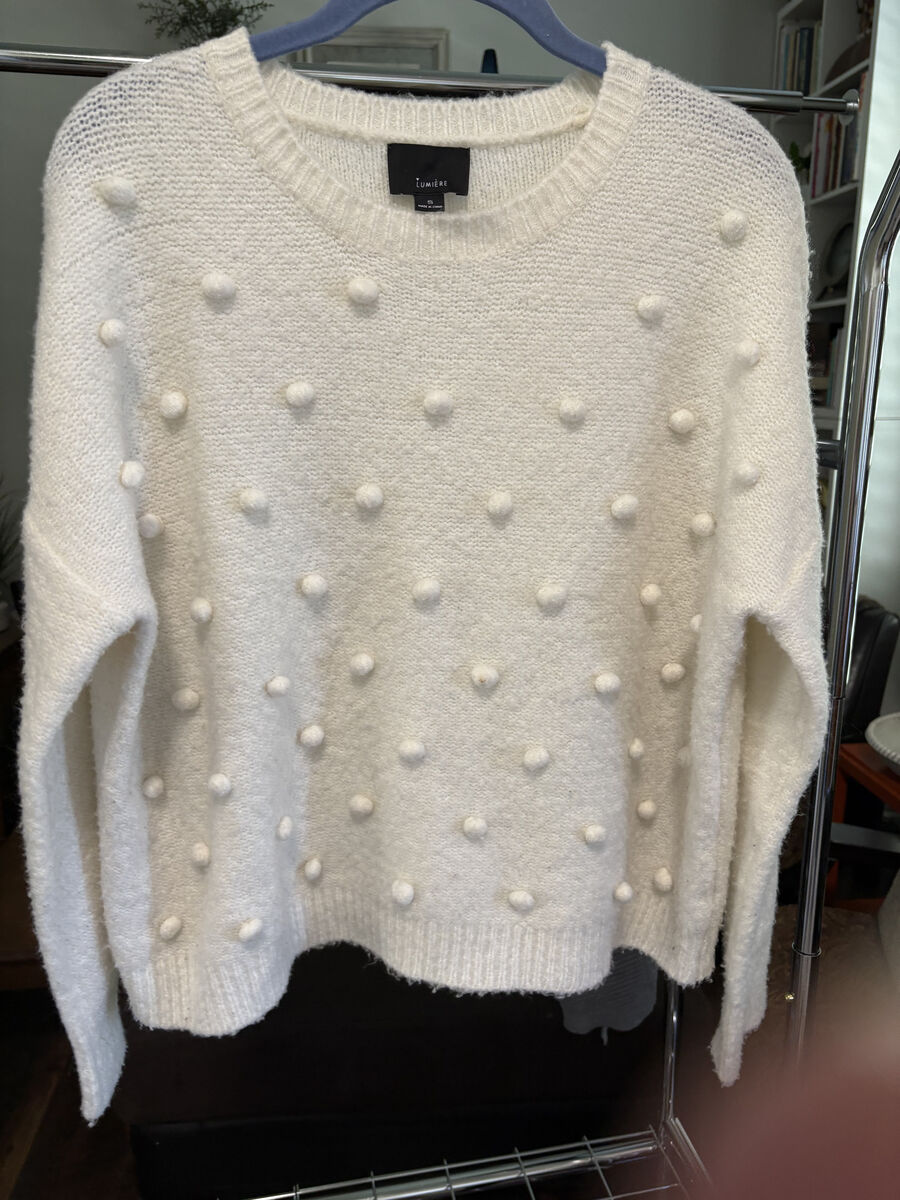 Lumiere Ivory sweater with pom pom puffs dots women size Small $20 cash/enmo in Draper
