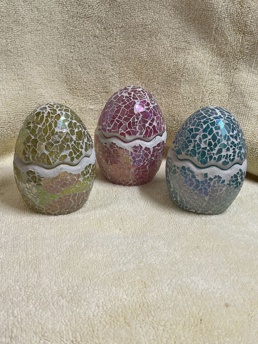 Valerie Parr Hill Easter Crackle Glass Egg Votive Candle Holders - Set of 3