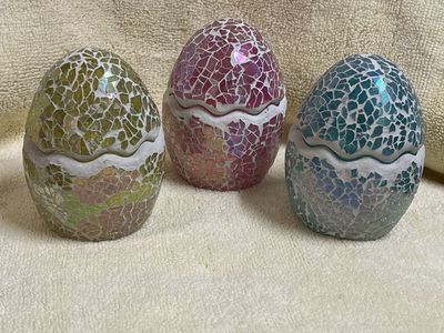 Valerie Parr Hill Easter Crackle Glass Egg Votive Candle Holders - Set of 3