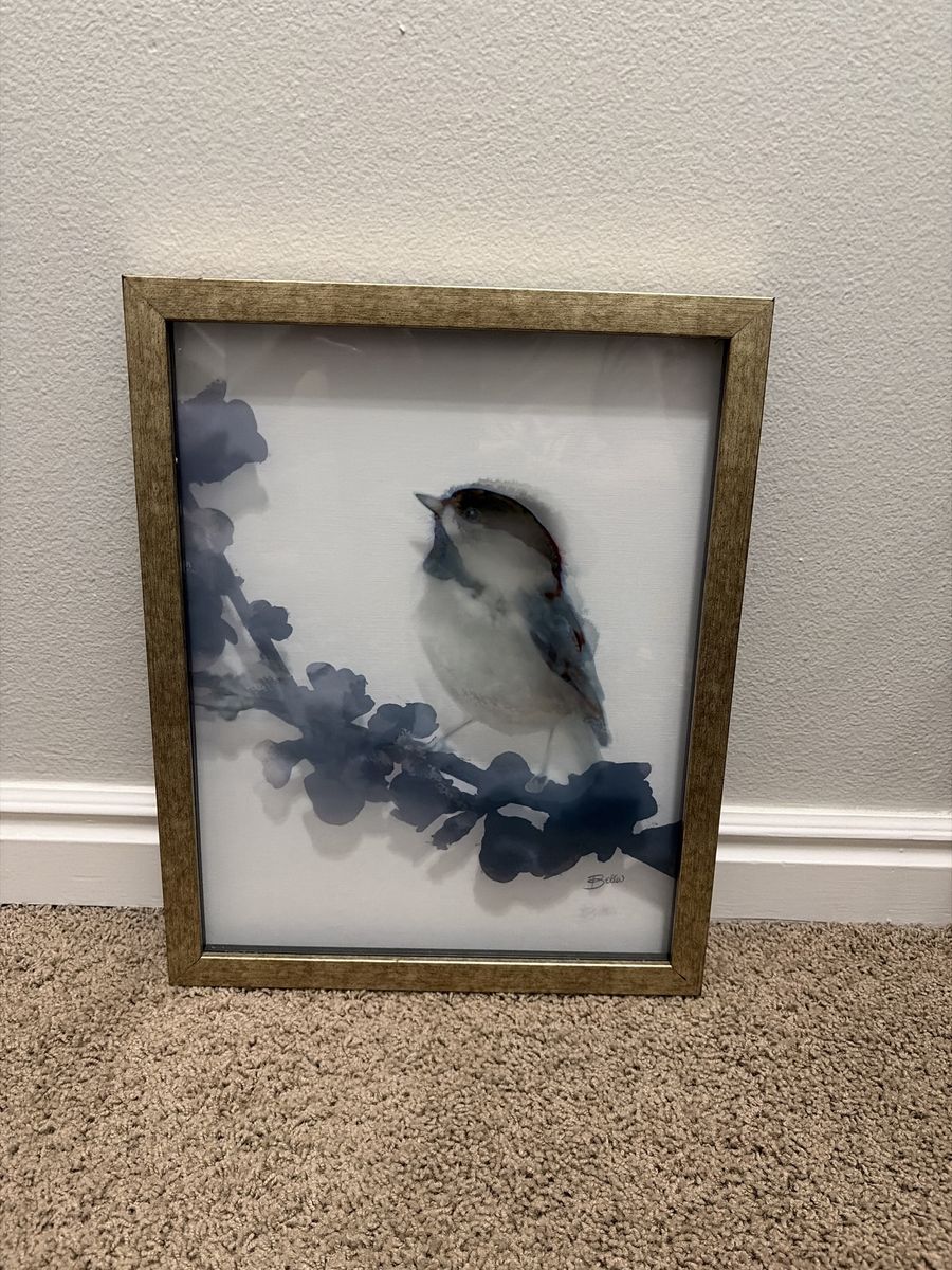 Beautiful Vintage Signed Blue Bird Picture