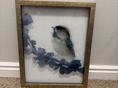 Beautiful Vintage Signed Blue Bird Picture