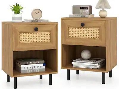 Rattan Nightstand Set (2) — Brand New