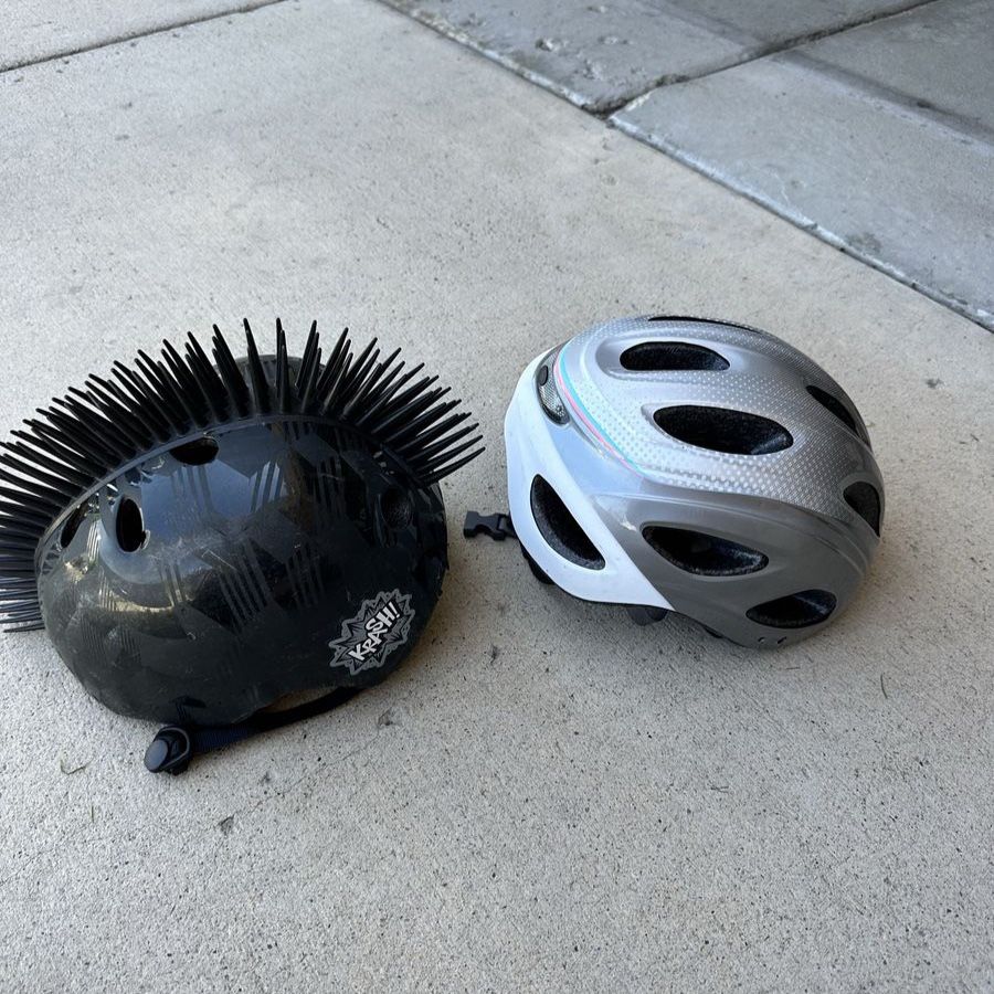 Krash Reaper Bike Helmet & Unbranded White/Gray Bike Helmet - Kid's Cycling Safety Gear Lot
