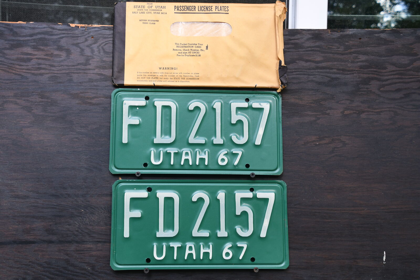 Utah License plate Pair 1967  NEW All Original  FD2157 NOS with Envelope