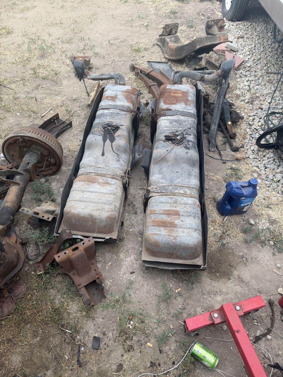 Pair of Used Chevrolet Metal Fuel saddle Tanks with Mounting Straps and Brackets off a 1985 C-20