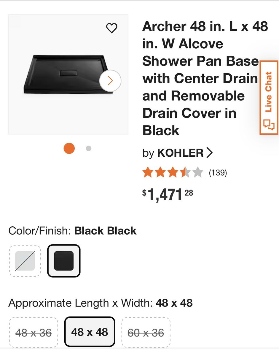 Kohler Archer 48 in. x 48 in. Alcove Shower Pan Base in Black