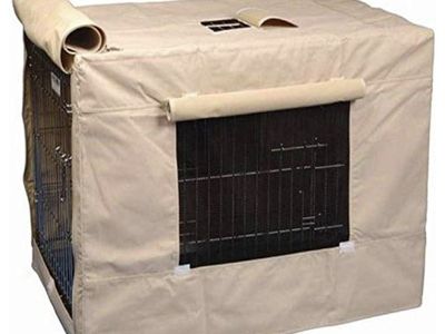 Large 42-Inch Folding Metal Wire Dog Crate with Canvas Cover