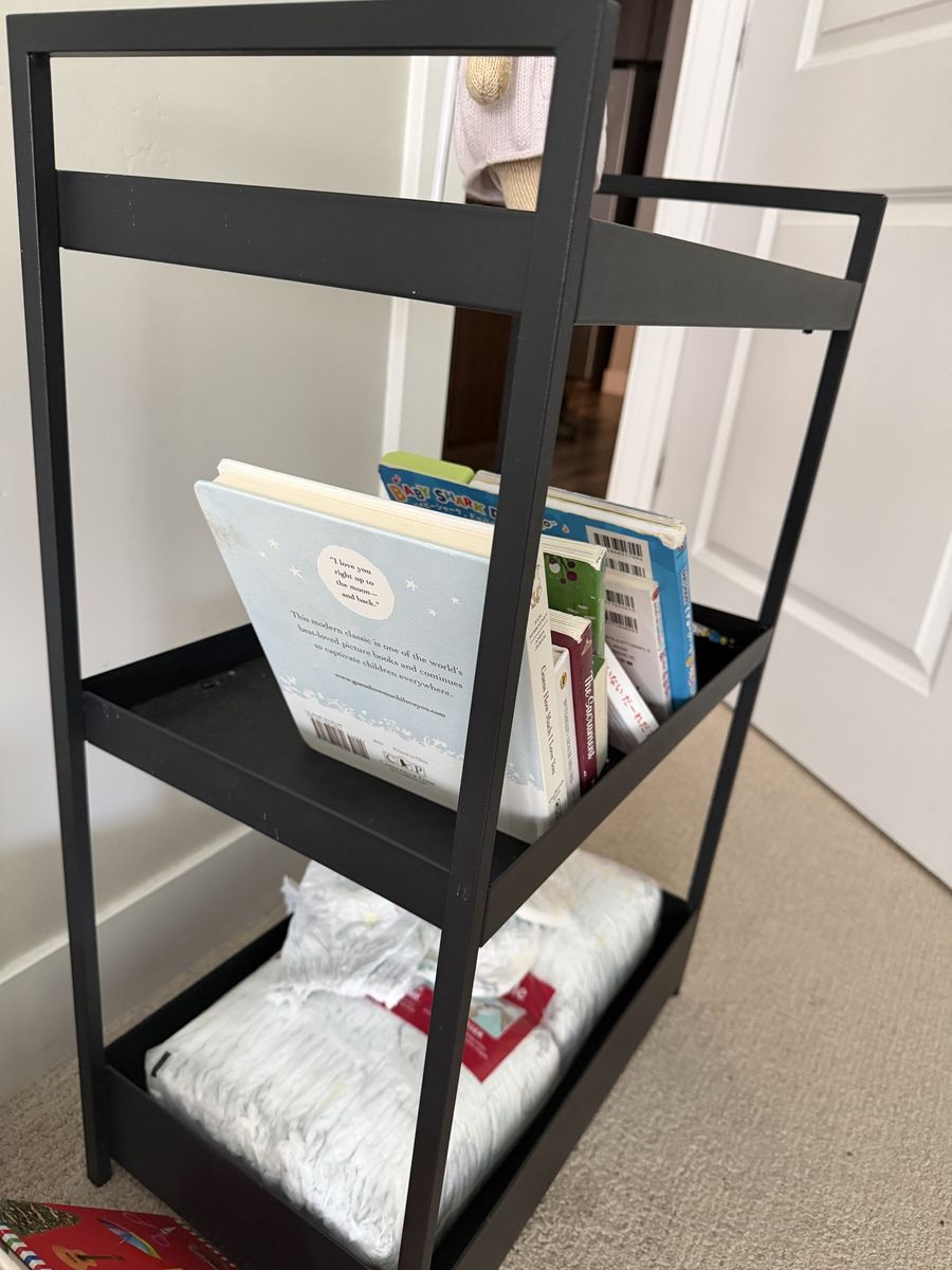Black Metal 3-Tier Storage Cart/Bookshelf - Versatile & Modern Design